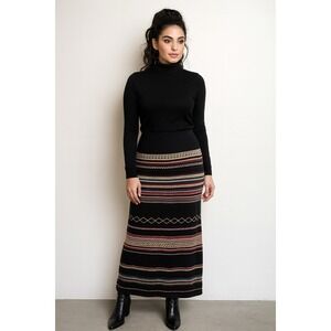 Foxcroft‎ NYC Black Striped Southwestern Maxi Skirt Size S